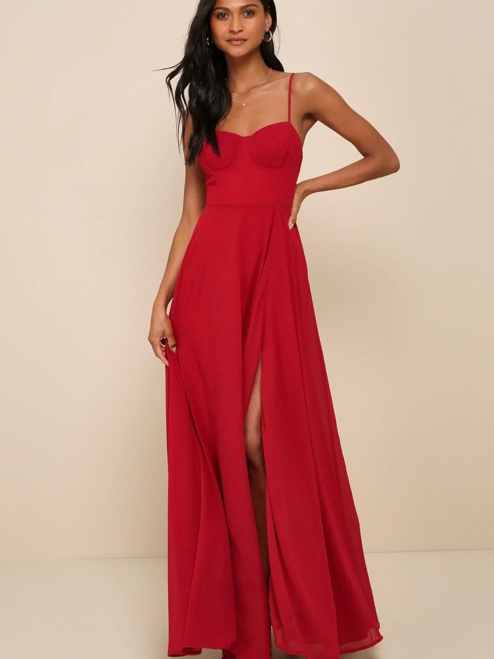 Lulu's Crimson Spaghetti-Strap Maxi Dress
